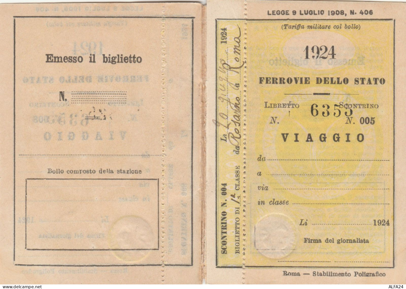 TESSERA 1924 VIAGGI PER GIORNALISTI (XF98 - Europe