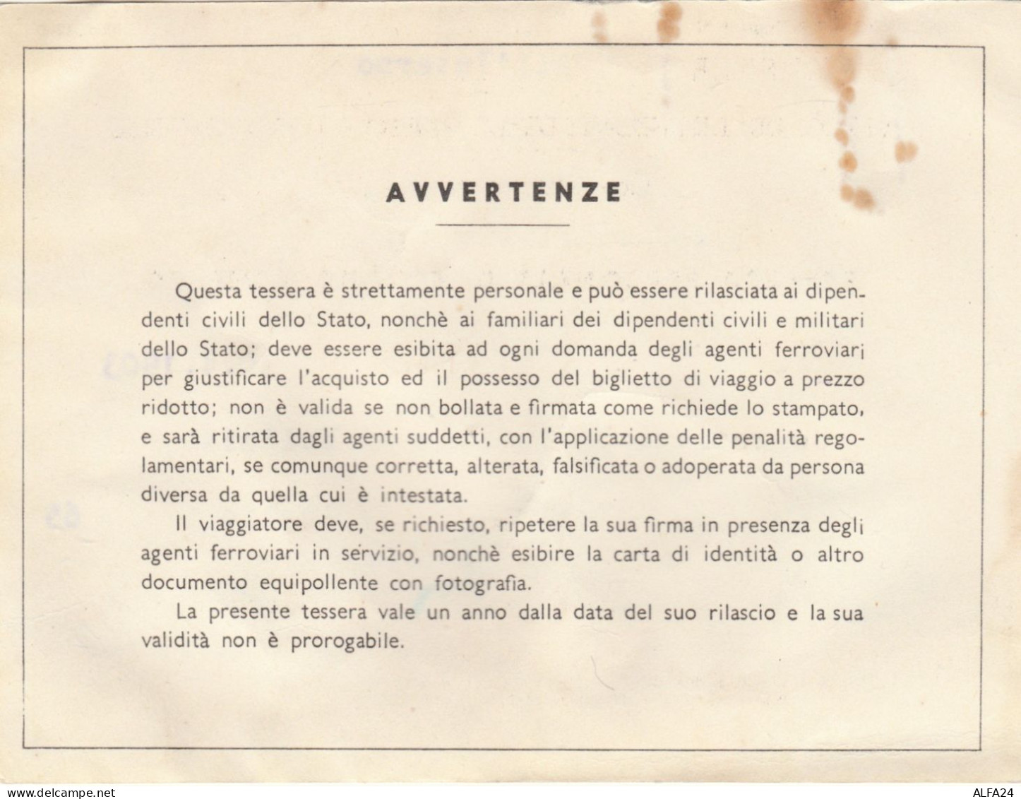 TESSERA PERSONALE RICONOSCIMENTO VIAGGI 1965 (XF44 - Europe