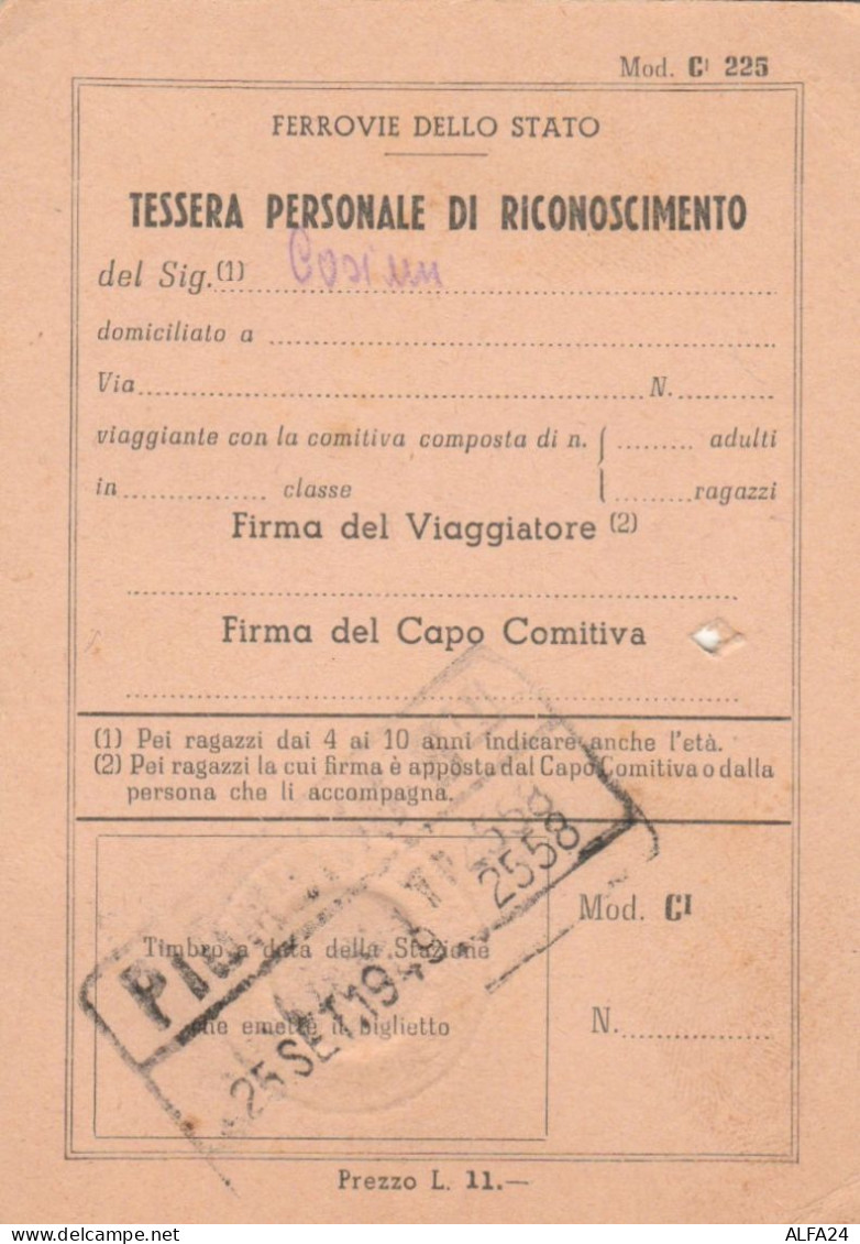 TESSERA PERSONALE RICONOSCIMENTO 1949 (XF29 - Europe