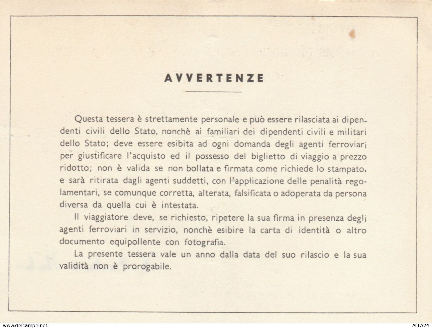 TESSERA PERSONALE RICONOSCIMENTO VIAGGI 1966 Piega Centrale (XF42 - Europa