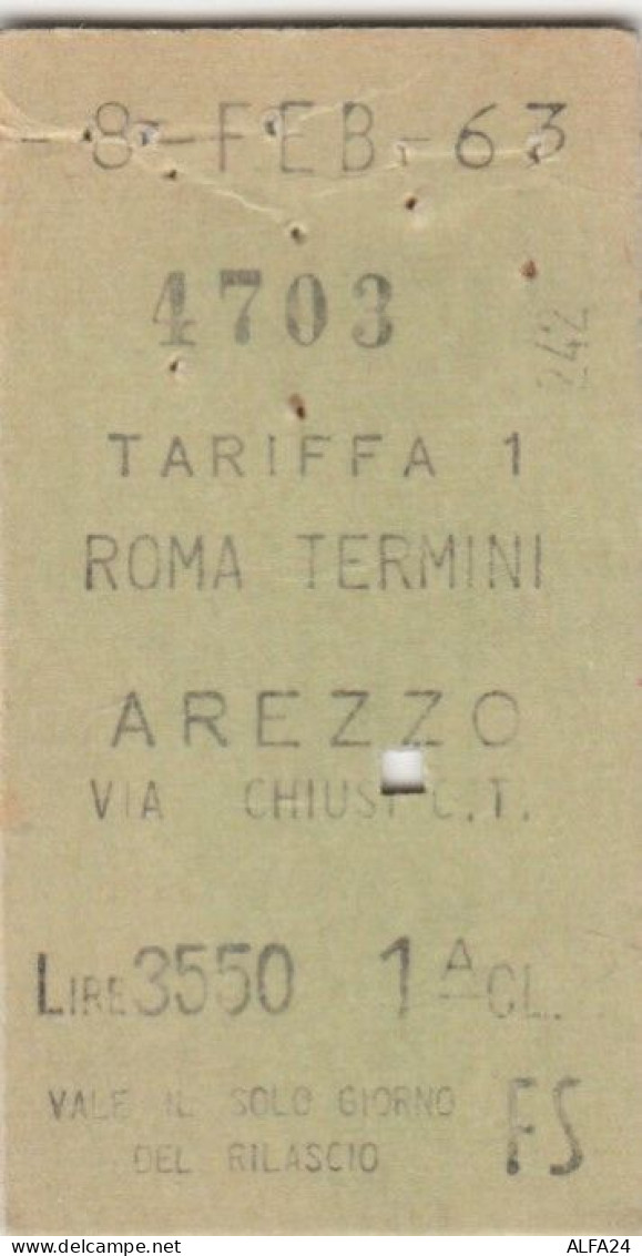 BIGLIETTO FERROVIE EDMONDSON 1963 ROMA AREZZO 1 CL (XF893 - Europa