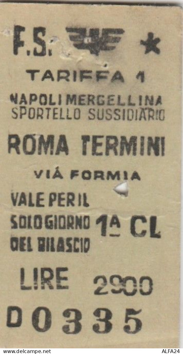 BIGLIETTO FERROVIE EDMONDSON NAPOLI MERGELLINA SPORTELLO SUSSIDIARIO (XF884 - Europa