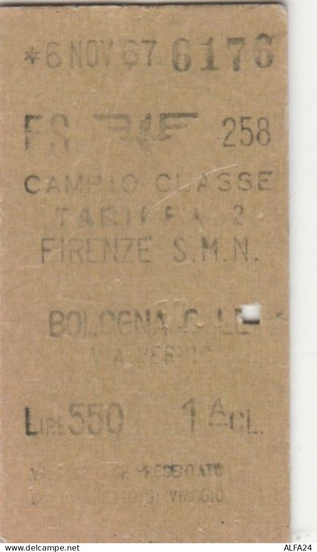 BIGLIETTO FERROVIE EDMONDSON CAMBIO CLASSE FIRENZE BOLOGNA 1967 (XF869 - Europa