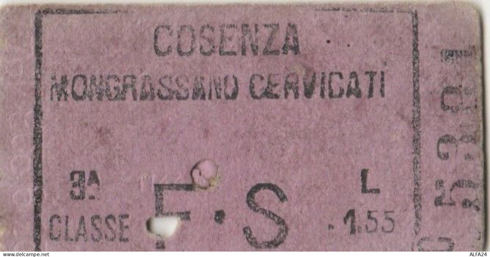 BIGLIETTO FERROVIE EDMONDSON MONTEGRASSANO CERVICATI COSENZA L.1,55 (XF853 - Europa