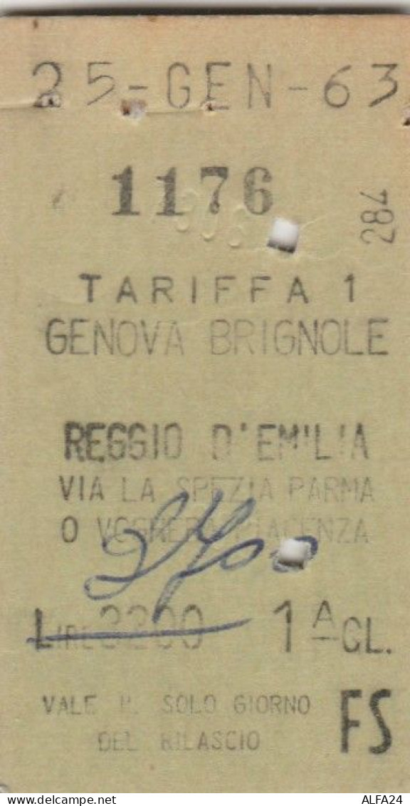 BIGLIETTO FERROVIE EDMONDSON  GENOVA REGGIO EMILIA 1963 1 CL. (XF792 - Europa