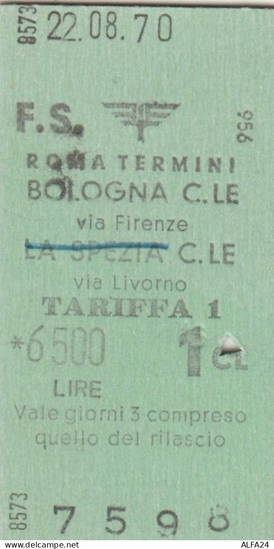 BIGLIETTO FERROVIE EDMONDSON 1970 ROMA BOLOGNA 1 CL (XF785 - Europe