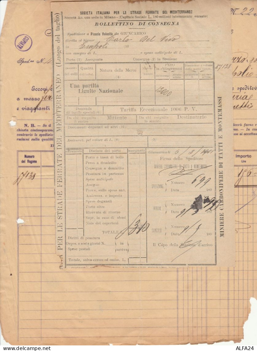 BOLLETTINO DI CONSEGNA STRADE FERRATE DEL MEDITERRANEO FERRROVIE 1901 GIUNCARICO (XF748 - Europe