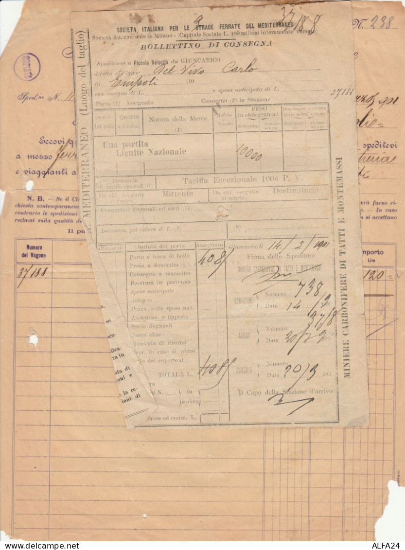 BOLLETTINO DI CONSEGNA STRADE FERRATE DEL MEDITERRANEO FERRROVIE 1901 GIUNCARICO (XF746 - Europa
