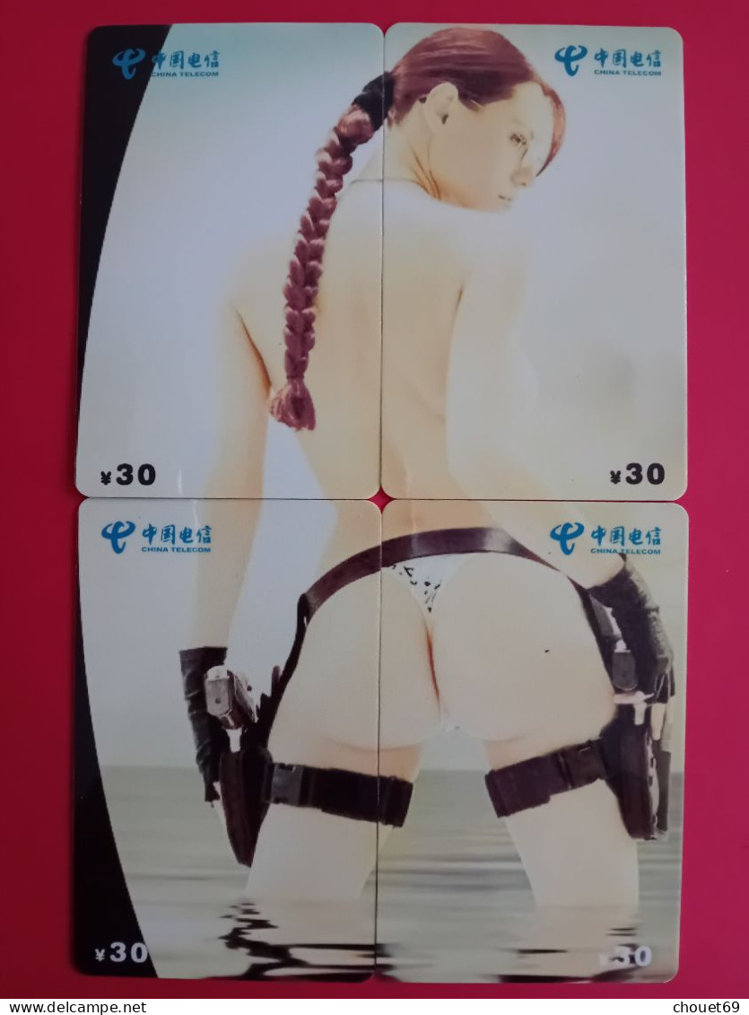 Puzzle 4 Cartes LARA CROFT Film Tomb Raider Par China Telecom YBDX-2007 Utilisées (CH60623 - Kino