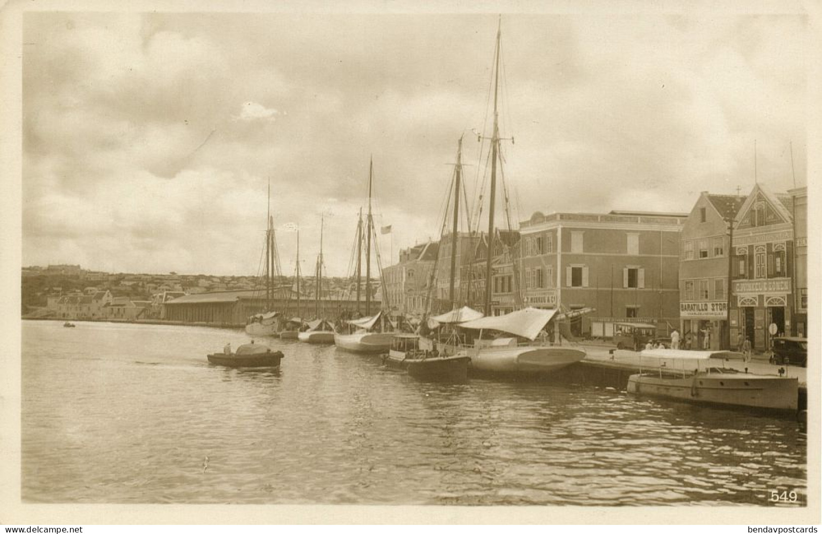 Curacao, D.W.I., WILLEMSTAD, View Of The Harbour (1936) RPPC Postcard - Curaçao