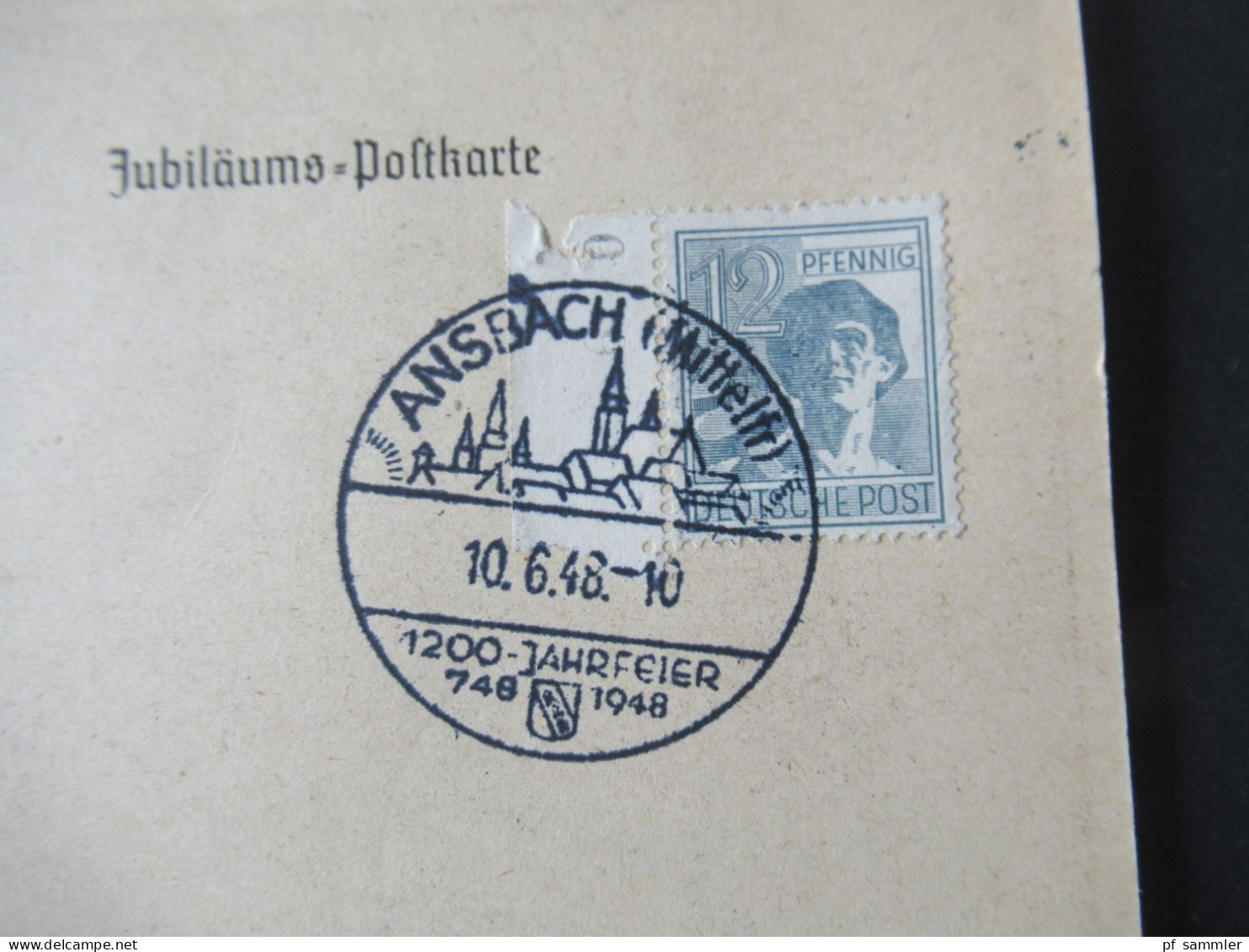 Kontrollrat 1948 PK Kreishauptstadt Ansbach Und Sonderstempel Ansbach (Mittelfr) 1200 Jahrfeier 748 - 1948 - Briefe U. Dokumente