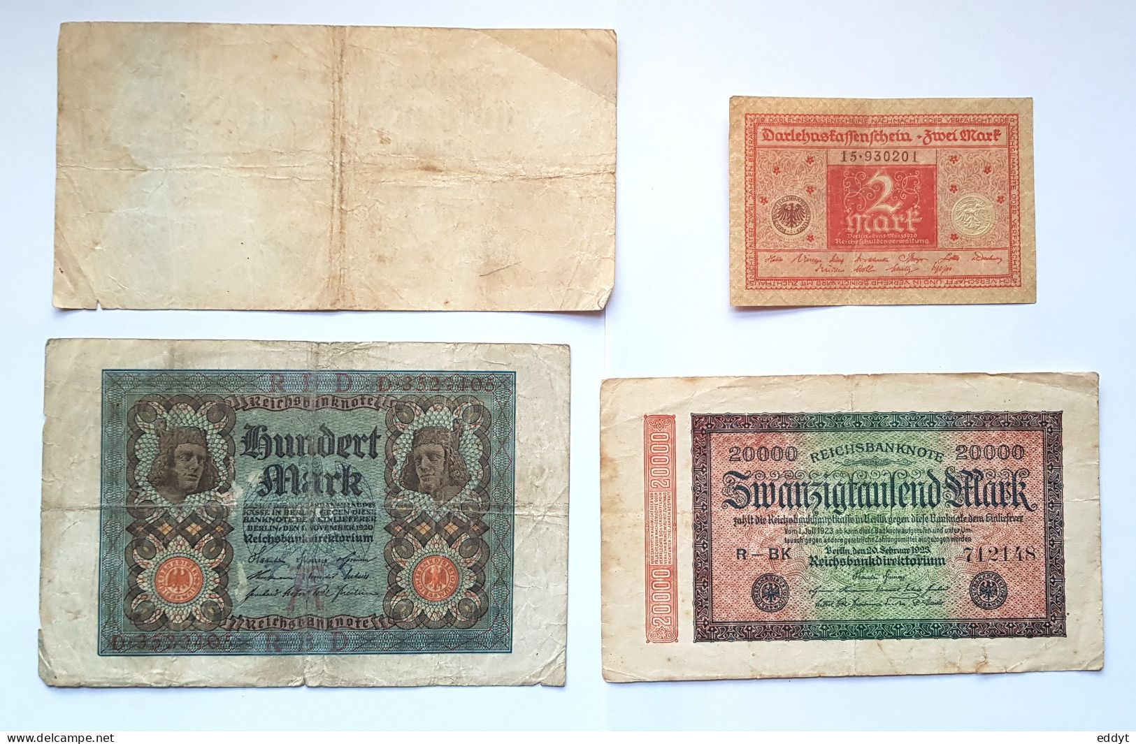 LOT De 4 BILLETS ALLEMAND - 500 Rare / 2 / 100 / 20000 MARK - 1920  - BE - 20000 Mark