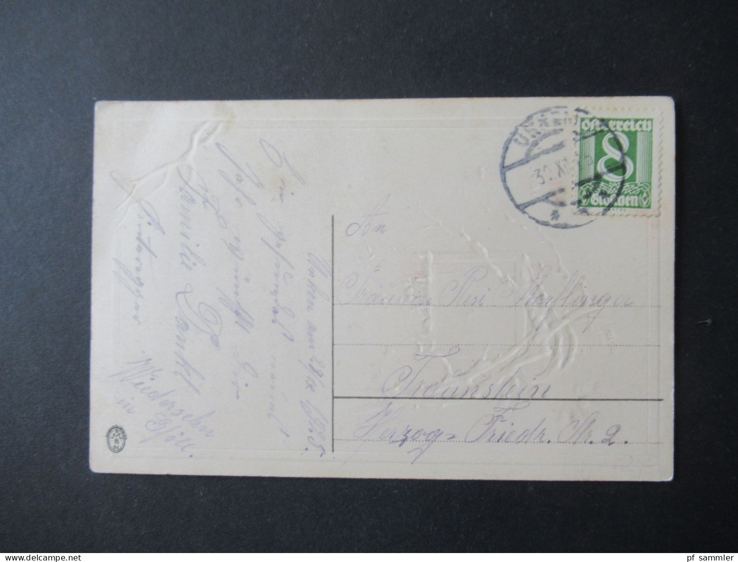 Österreich 1925 Relief AK Herzliche Neujahrsgrüße Tagesstempel Unken 31.12.1925 Nach Traunstein Gesendet - Storia Postale