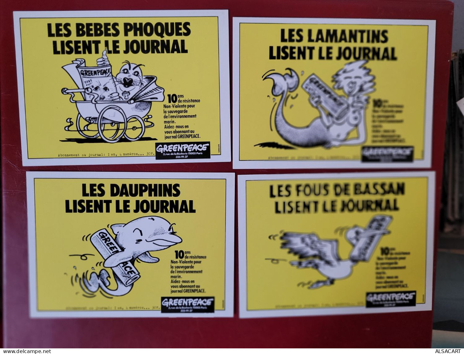 Lot De 6 Cartes Greenpeace  Dauphins , Phoques , Tortues, Rorqual , Lamantins - Satirisch