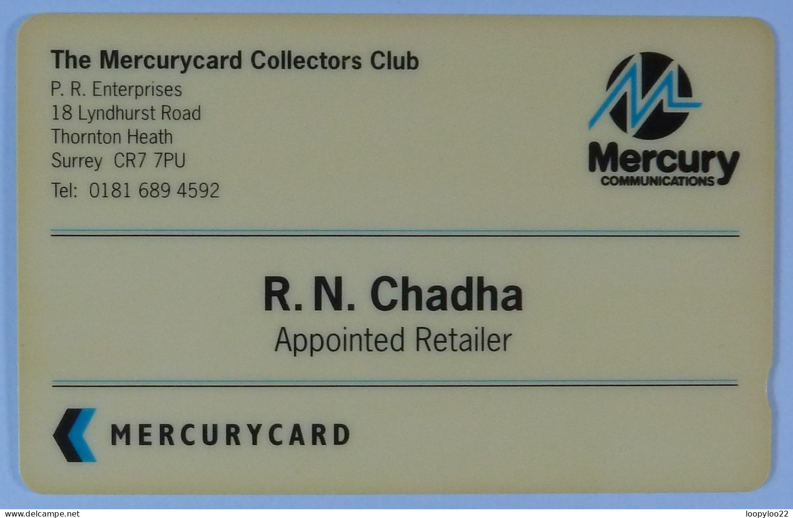 UK - Great Britain - Mercury - MER668 - J N Chadha - Appointed Retailer - Mercury Communications & Paytelco