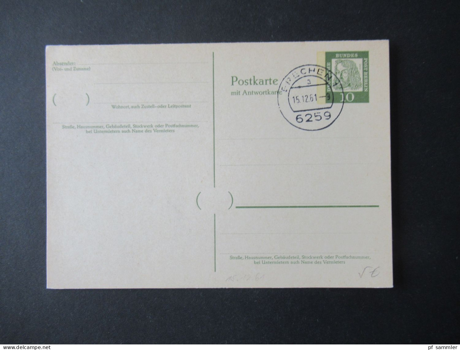 Berlin (West) Bedeutende Deutsche Ganzsache Doppelkarte ( Blanko PK Mit Tagesstempel Brechen - Storia Postale