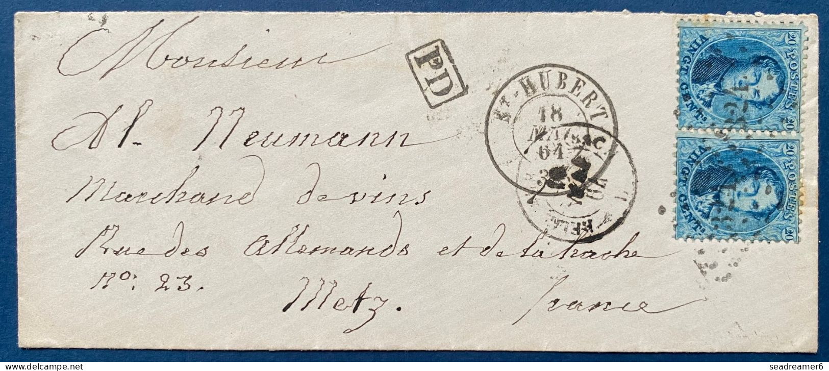 LETTRE Medaillon N°15 Paire Obl GC 324 De ST HUBERT + Càd Entrée Noire !! " BELG.AMB. FORBACH B  " Pour METZ - Ambulante Stempels