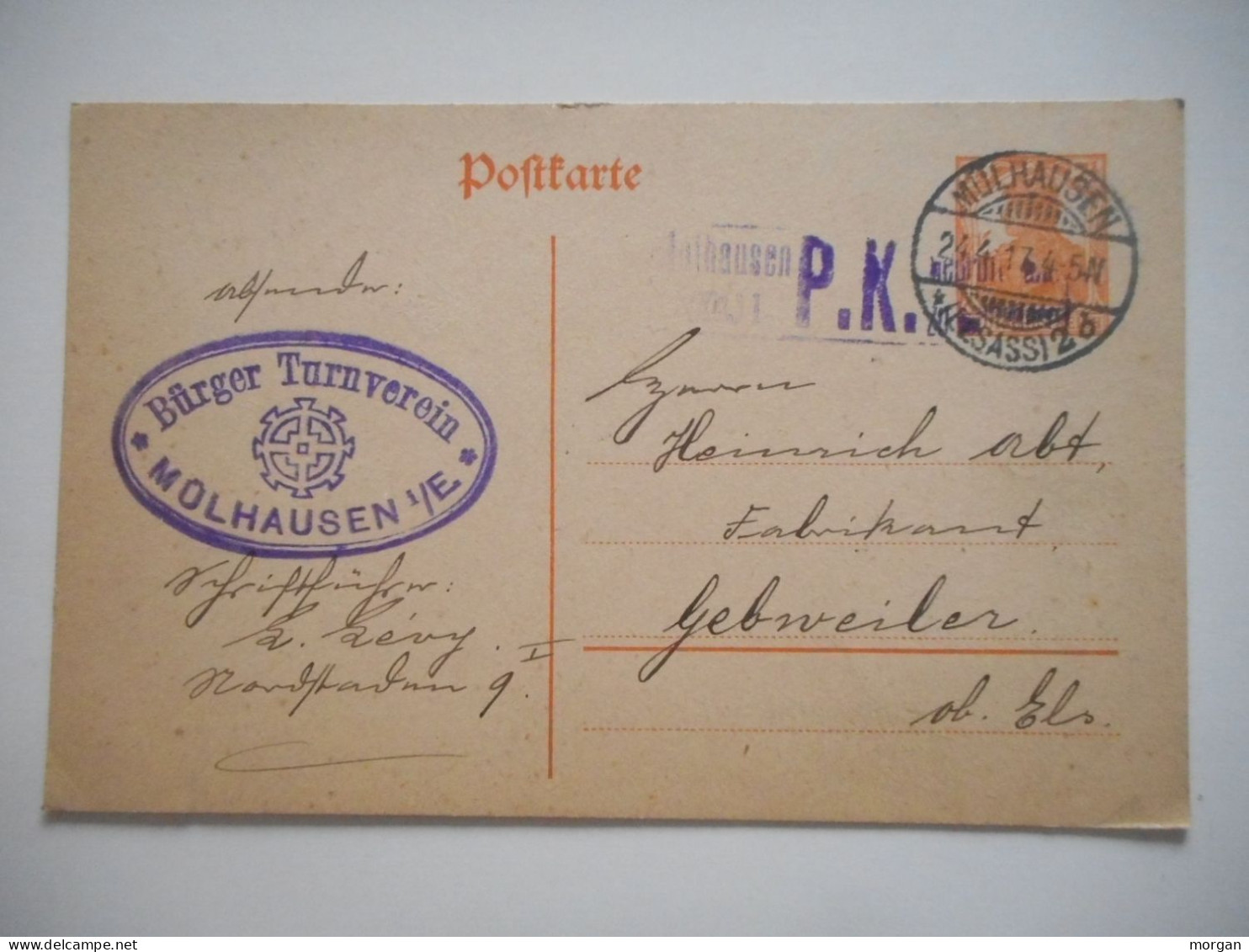 ALSACE, POSTKARTE 1917  MULHOUSE BURGER TURNVEREIN POUR GUEBWILLER - Collections (sans Albums)