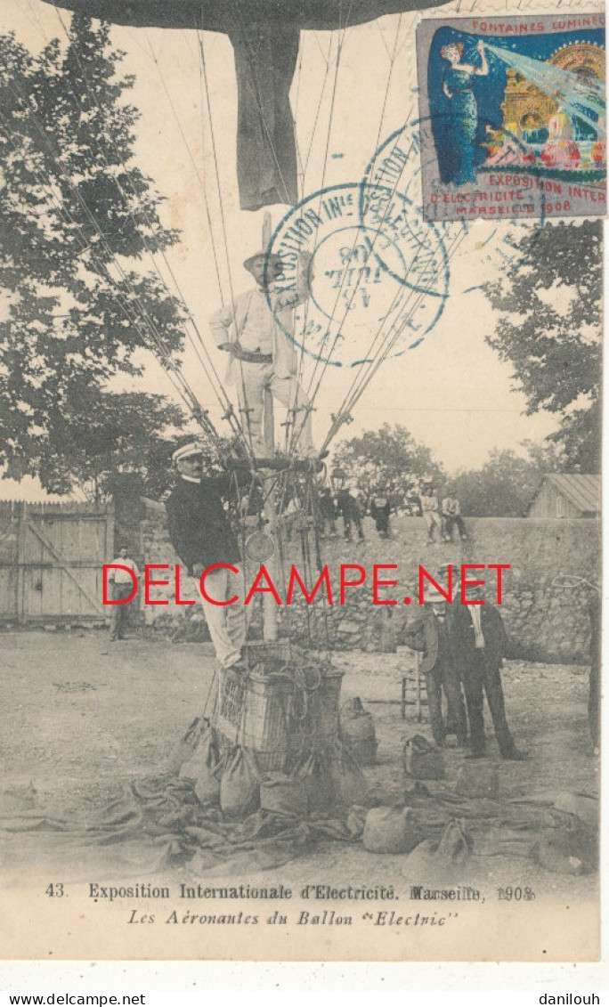 13 // MARSEILLE Exposition Internationale D Electricité  1908 / Les Aréonautes Du Ballon "electric" 43/ Timbre De L'expo - Mostra Elettricità E Altre