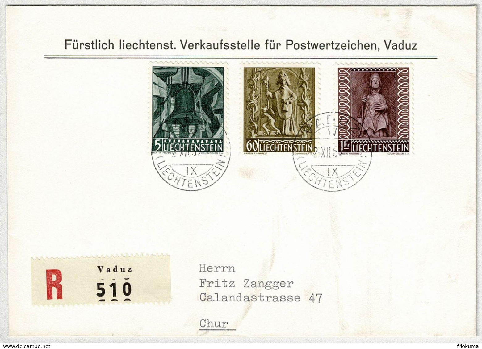 Liechtenstein 1959, Brief Ersttag Einschreiben Vaduz - Chur, Weihnachten / Noel / Christmas - Cartas & Documentos