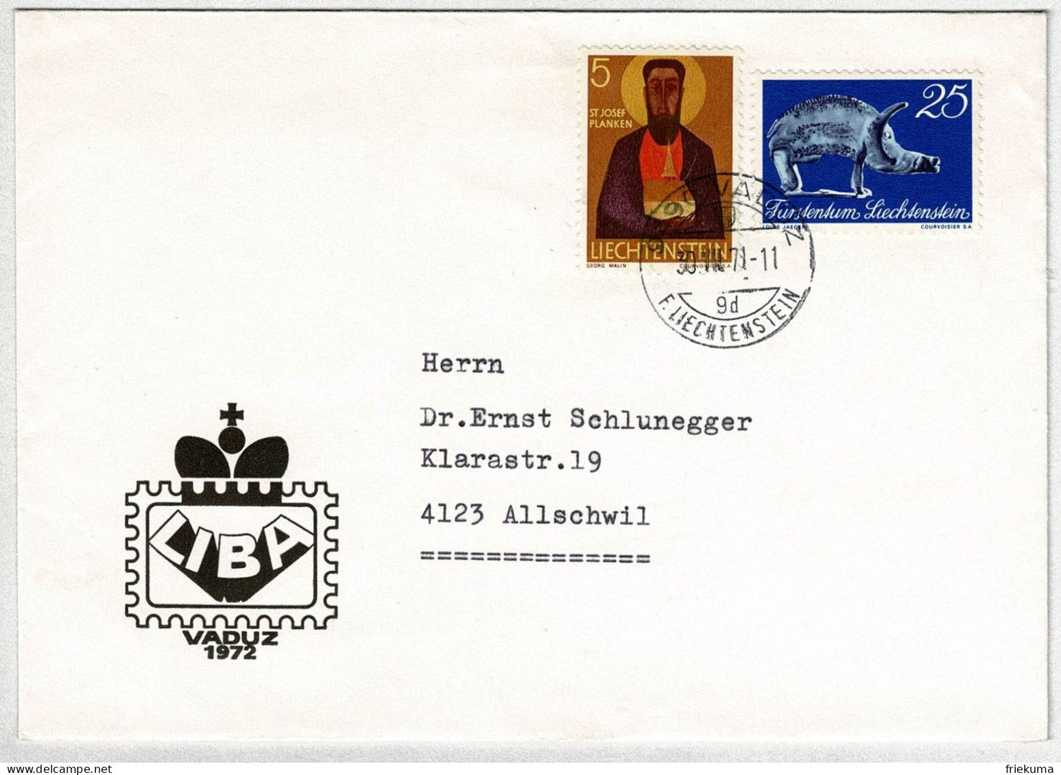 Liechtenstein 1971, Brief Vaduz - Allschwil - Briefe U. Dokumente