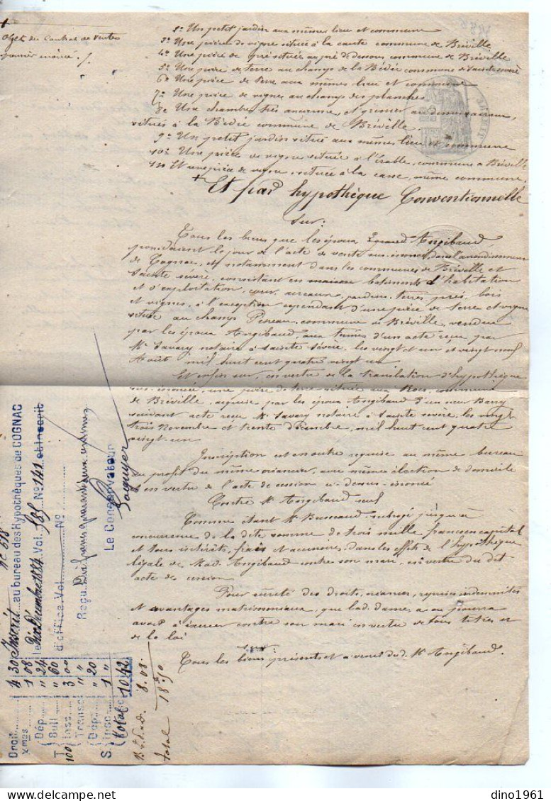 VP22.768 - COGNAC - Acte De 1884 - M. BUSSEAU, Facteur Rural à NERE Contre M. ANGEBAUD à BREVILLE - Manuscrits