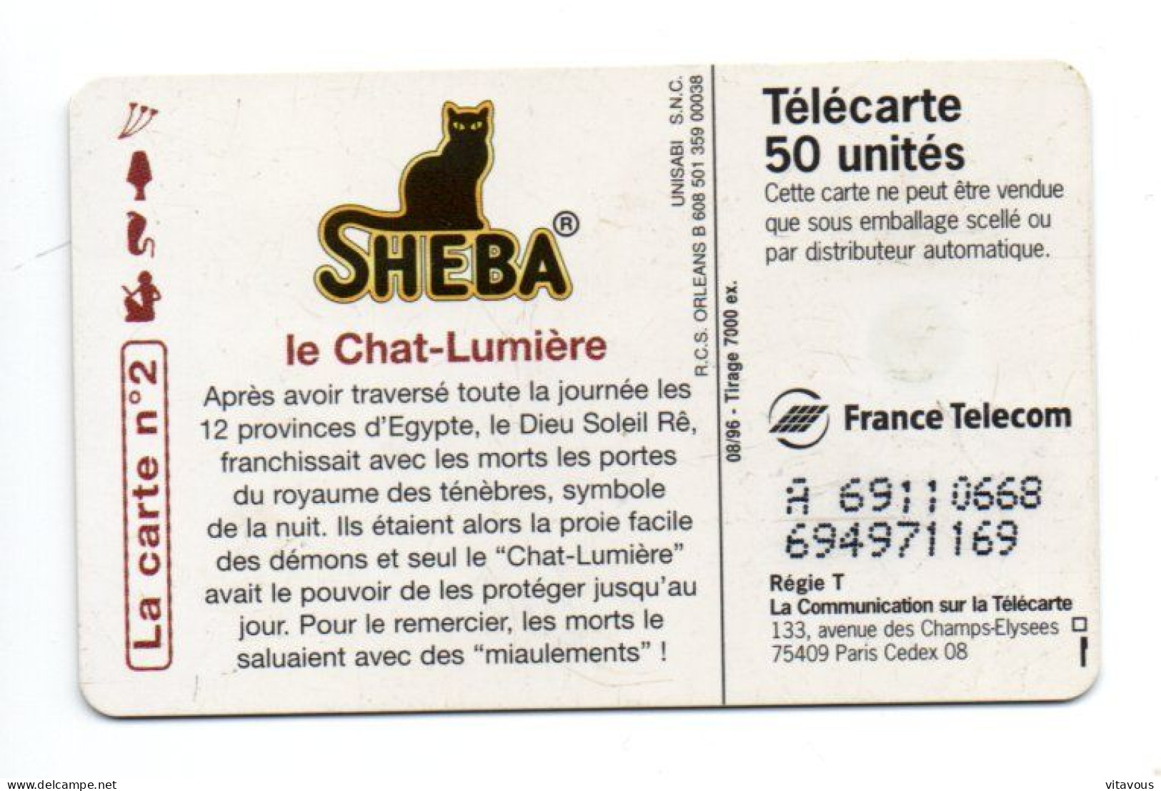 En 1586 SHEBA Le Chat Lumière La Carte N°2 Cat Télécarte FRANCE 50 Unités Phonecard  (F 427) - 50 Units