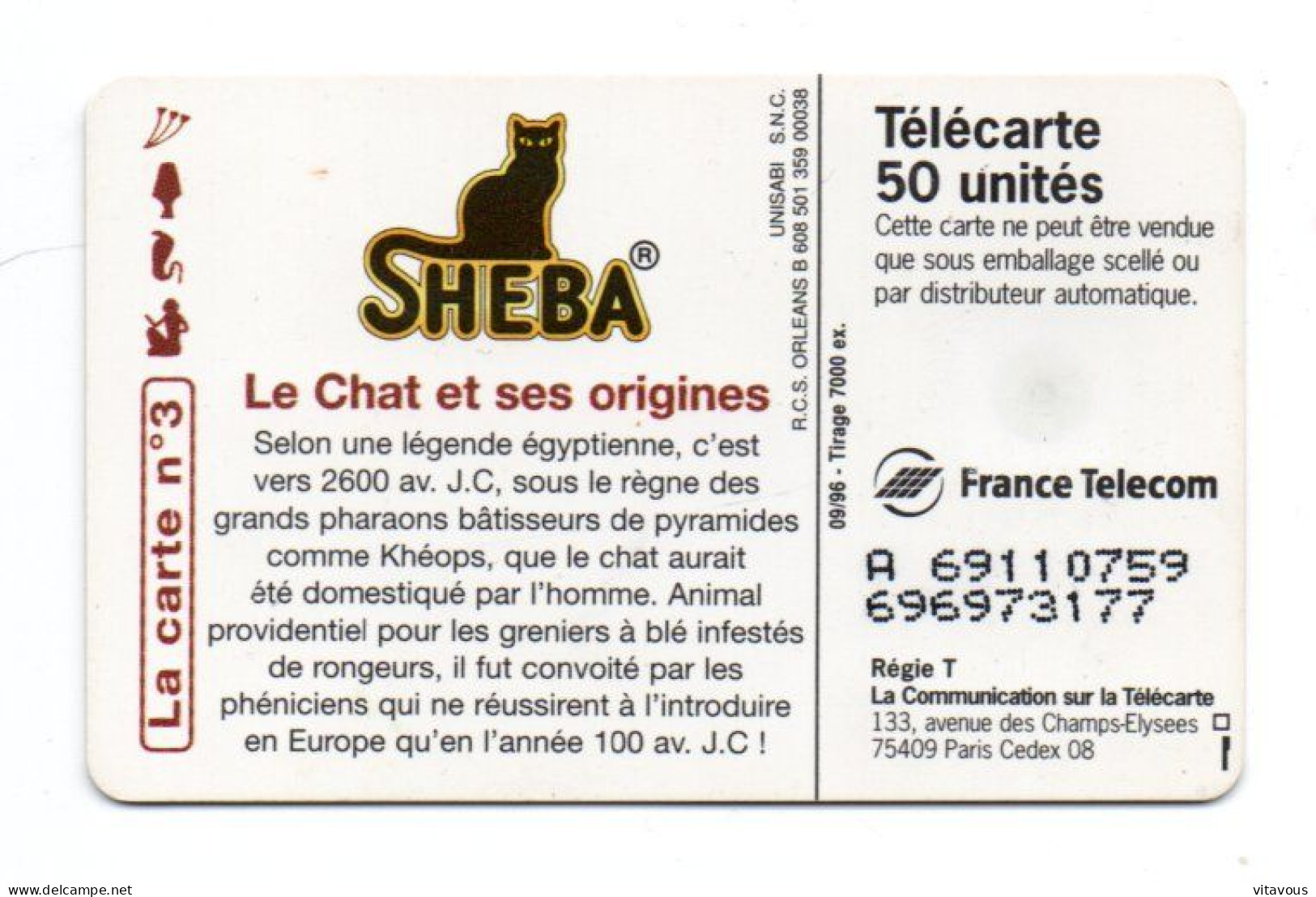 En 1590 SHEBA Le Chat Et Origines Cat Télécarte FRANCE 50 Unités Phonecard  (F 428) - 50 Einheiten