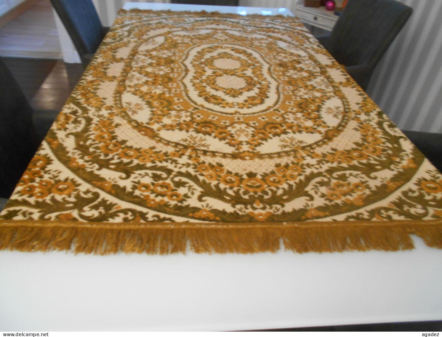 Ancienne Grande  Nappe Tapis De Table Velours - Teppiche & Wandteppiche