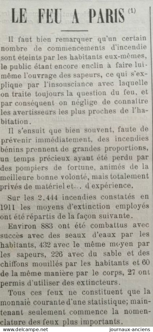 1912 Journal des SAPEURS POMPIERS - INCENDIE DE FORÊTS - CONCOURS DE BELFORT - FEU À PARIS - LE FERTÉ BERNARD