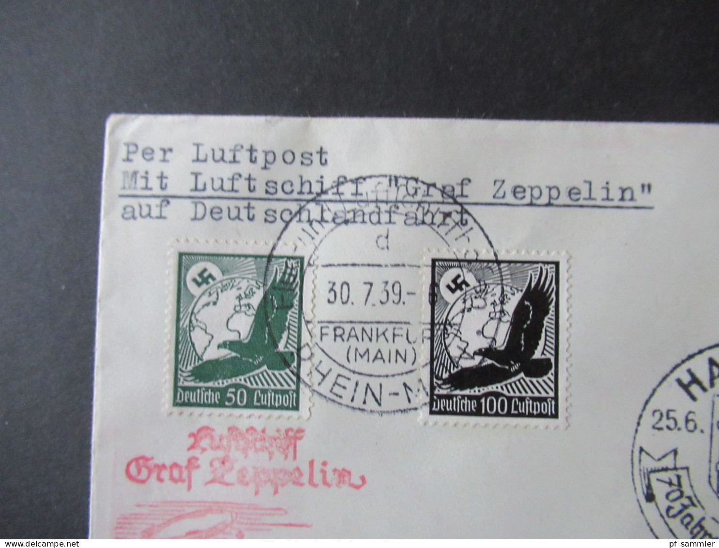 3.Reich 1939 Zeppelin Beleg Mit Luftschiff Graf Zeppelin LZ 130 Sonderstempel Kassel Flughafen Mi.Nr.698 Randstück!! - Correo Aéreo & Zeppelin