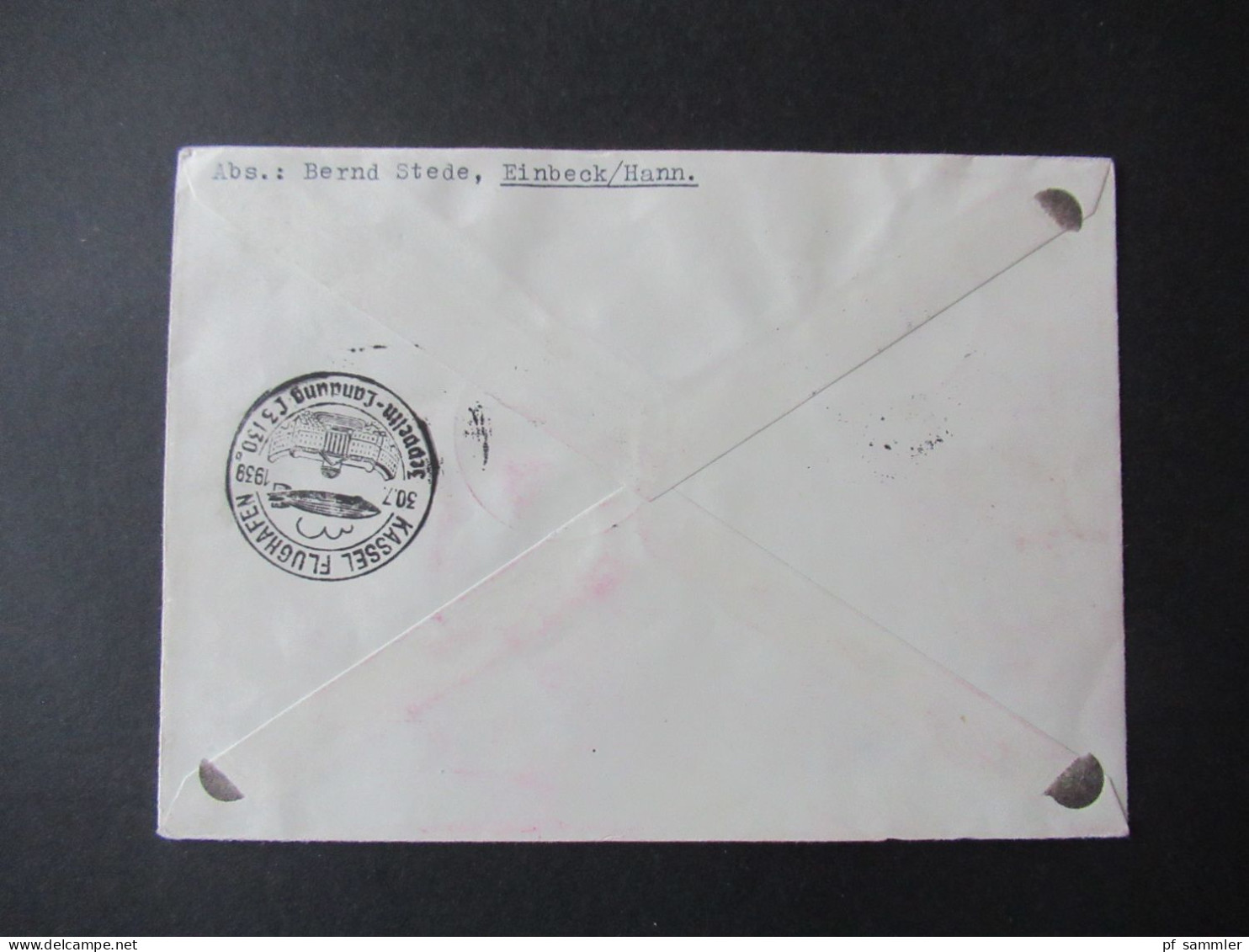 3.Reich 1939 Zeppelin Beleg Mit Luftschiff Graf Zeppelin LZ 130 Sonderstempel Kassel Flughafen Mi.Nr.698 Randstück!! - Posta Aerea & Zeppelin