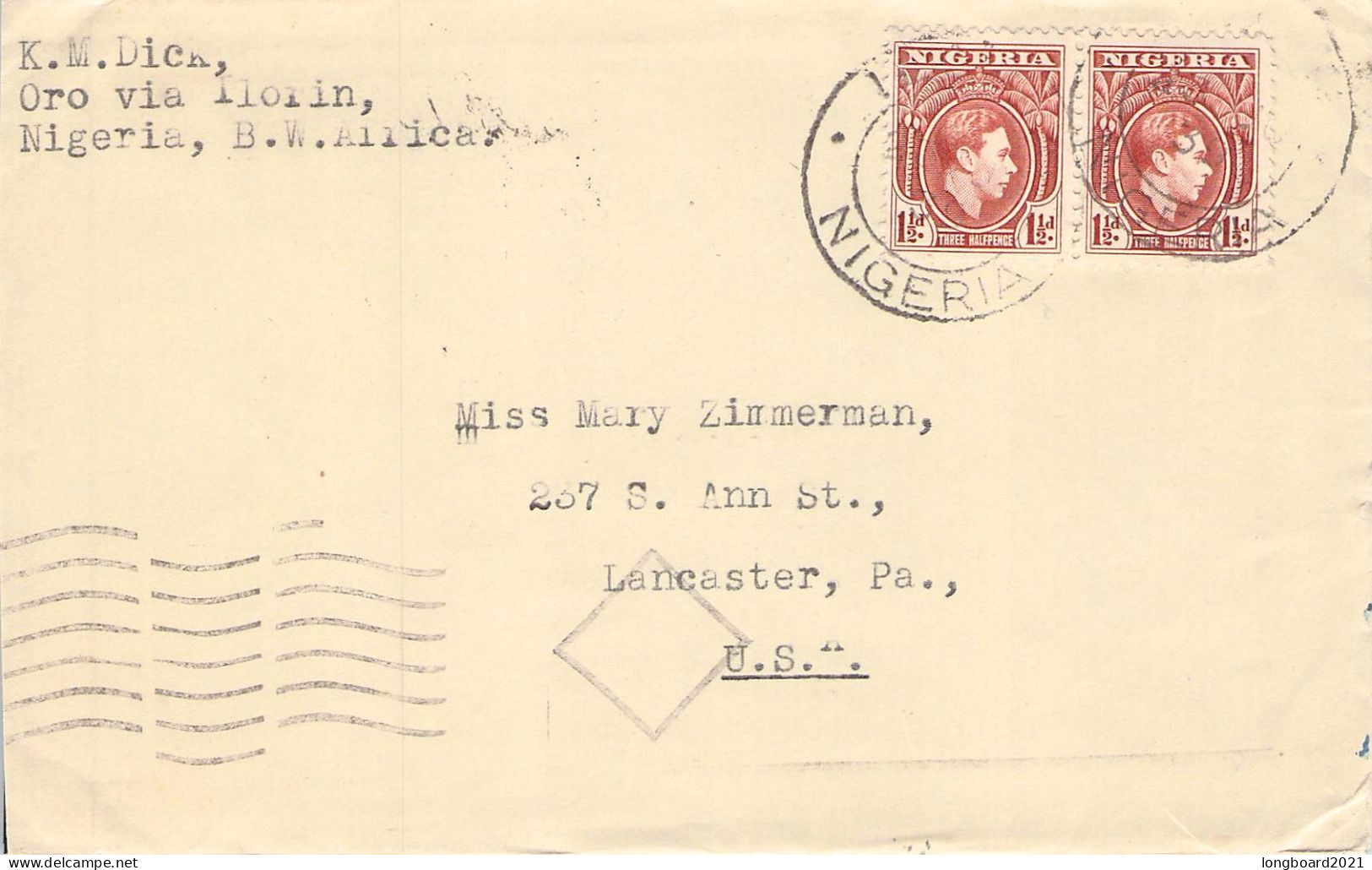 NIGERIA - LETTER 1939 ILORIN - LANCESTER/USA / 1342 - Nigeria (...-1960)