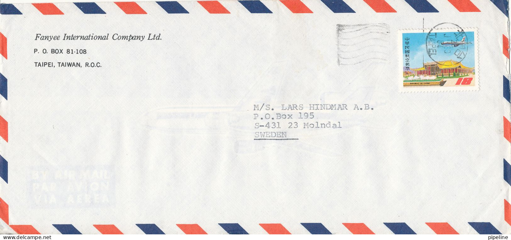 Taiwan Air Mail Cover Sent To Sweden 30-6-1984 Single Franked - Airmail