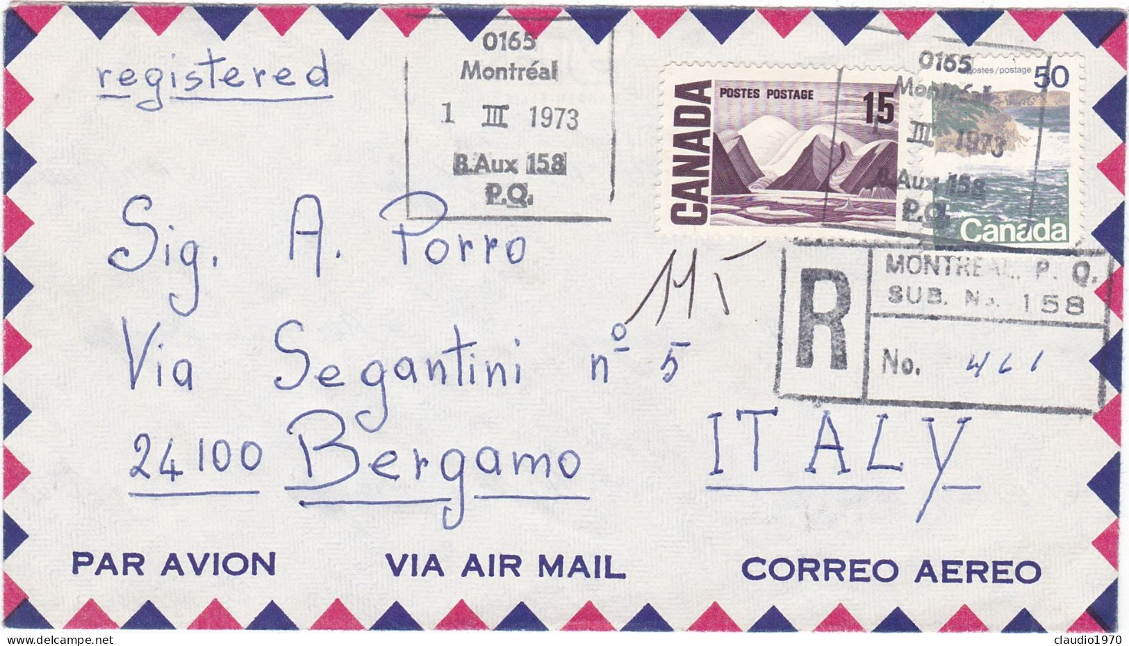 CANADA - BUSTA VIA AIR MAIL - VIAGGIATO PER BERGAMO - ITALIA - 1973 - Briefe U. Dokumente