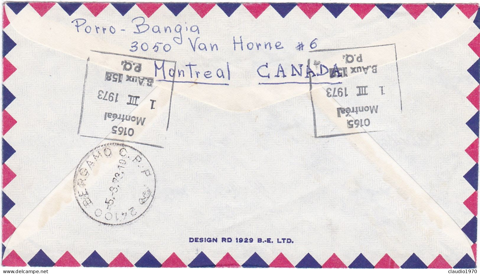 CANADA - BUSTA VIA AIR MAIL - VIAGGIATO PER BERGAMO - ITALIA - 1973 - Brieven En Documenten