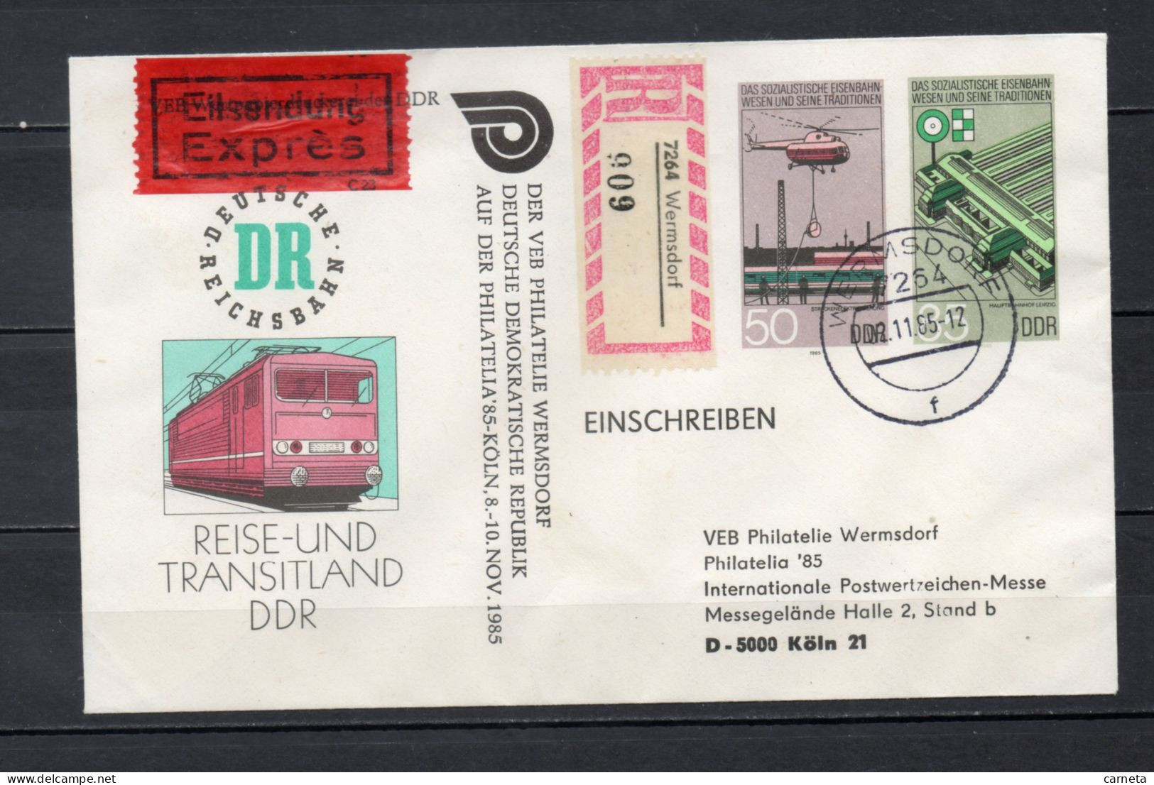 ALLEMAGNE ORIENTALE    N° 2593    SUR ENTIER POSTAL    COTE  ? €    TRAIN HELICOPTERE - Buste - Usati