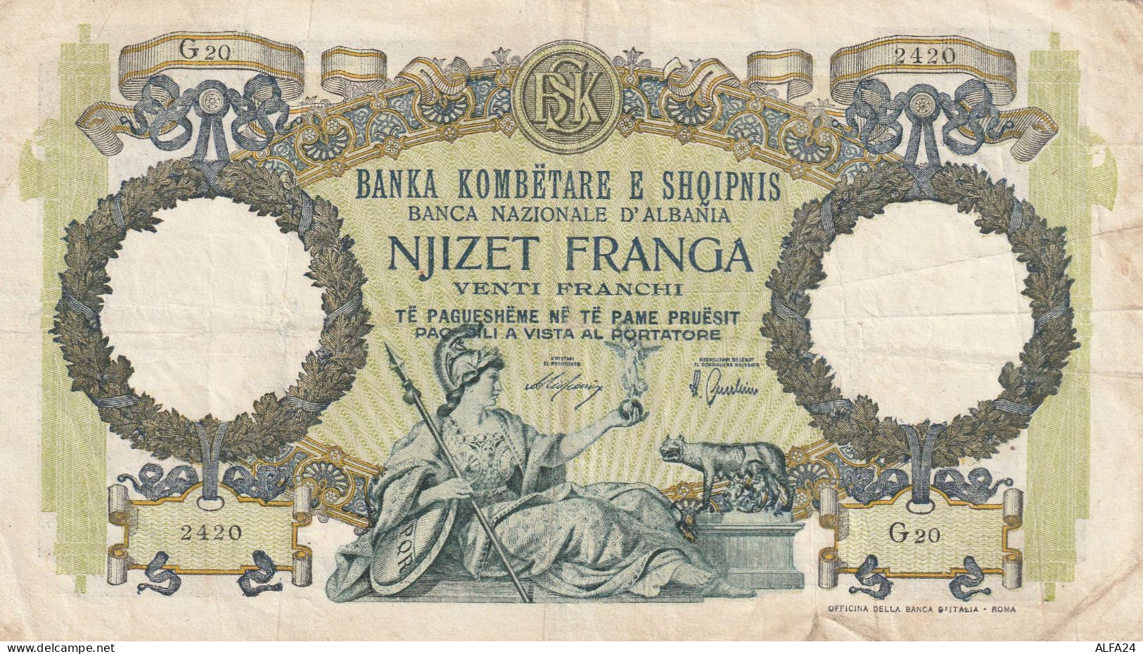 BANCONOTA 20 FRANCHI ALBANIA VF  (B_336 - Albanie