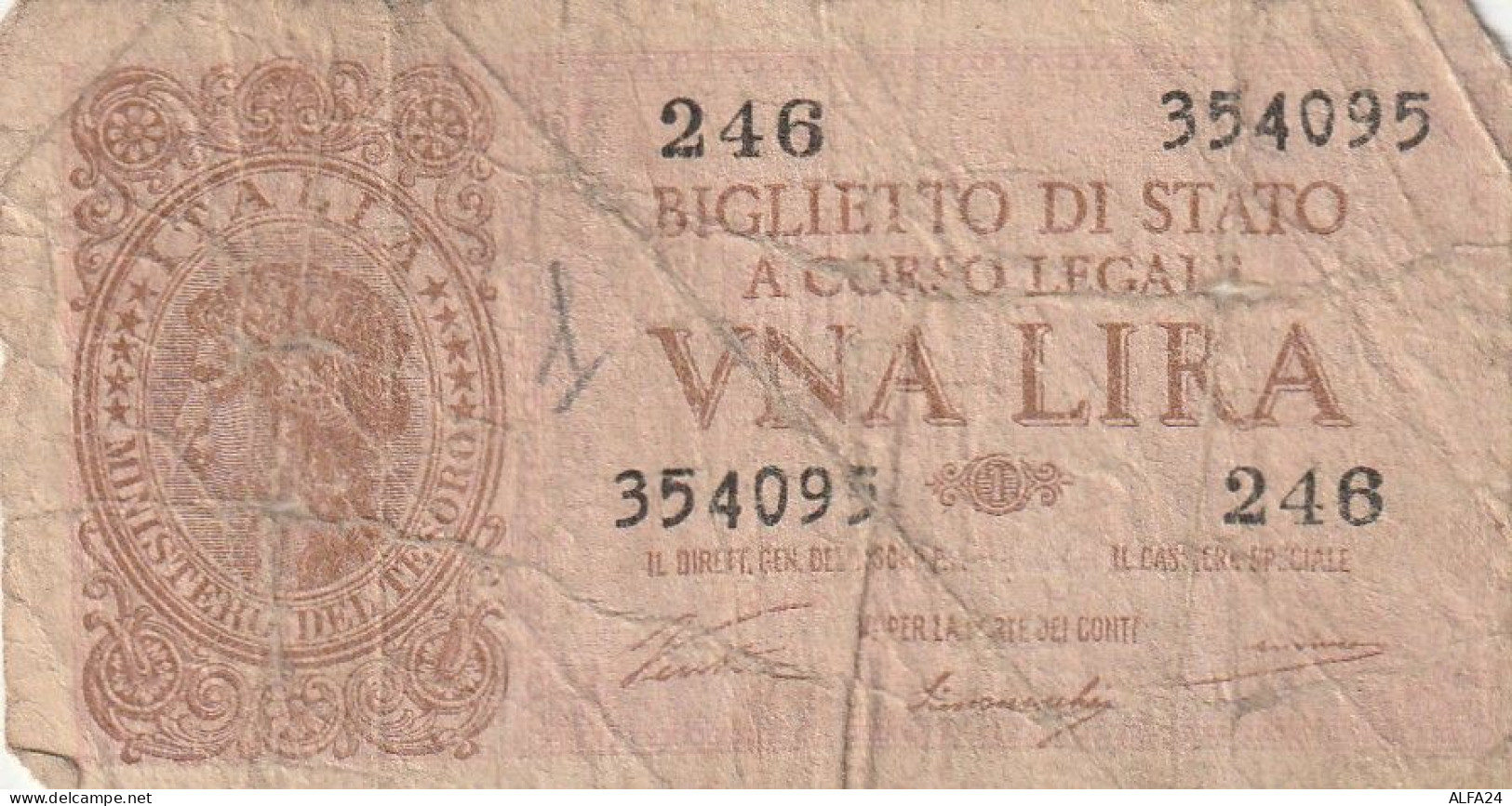 BANCONOTA ITALIA BIGLIETTO STATO 1 F  (B_296 - Italië – 1 Lira