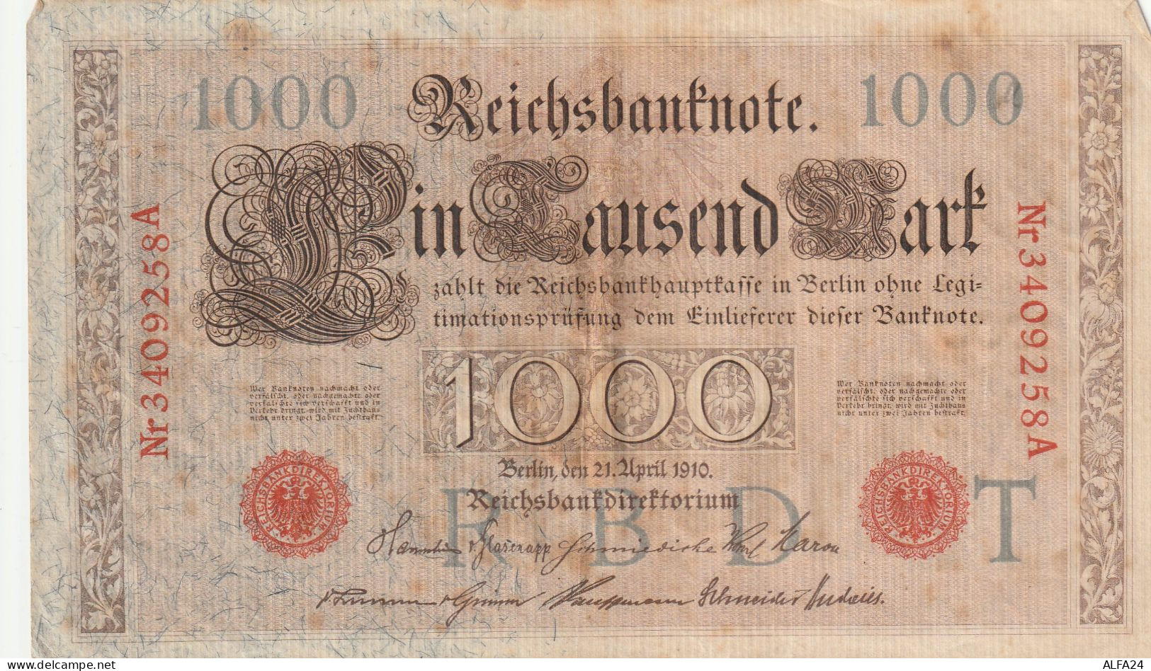 BANCONOTA GERMANIA 1000 1910 REICHSBANKONOTE VF  (B_308 - 1000 Mark