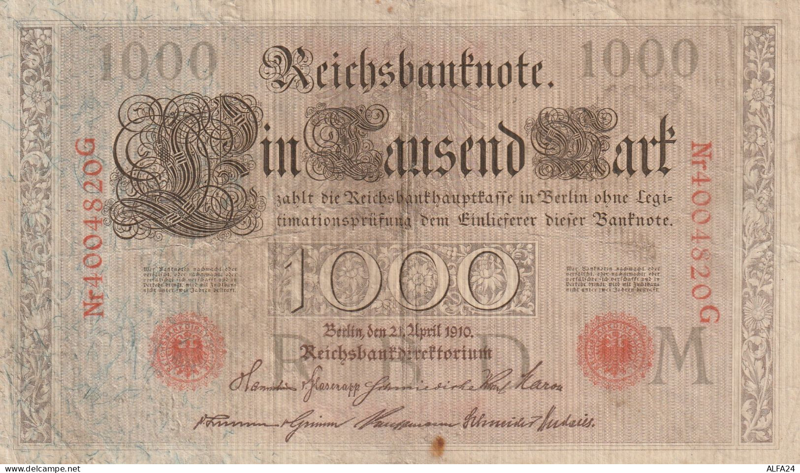 BANCONOTA GERMANIA 1000 1910 REICHSBANKONOTE VF  (B_307 - 1000 Mark