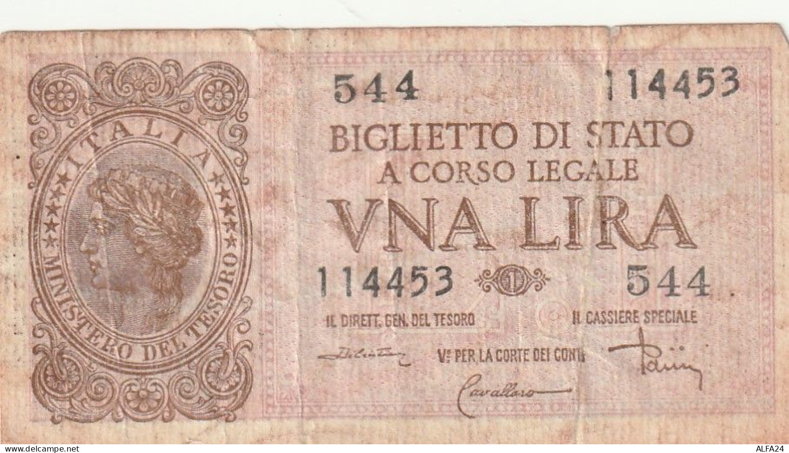 BANCONOTA ITALIA BIGLIETTO STATO 1 VF  (B_289 - Italië – 1 Lira