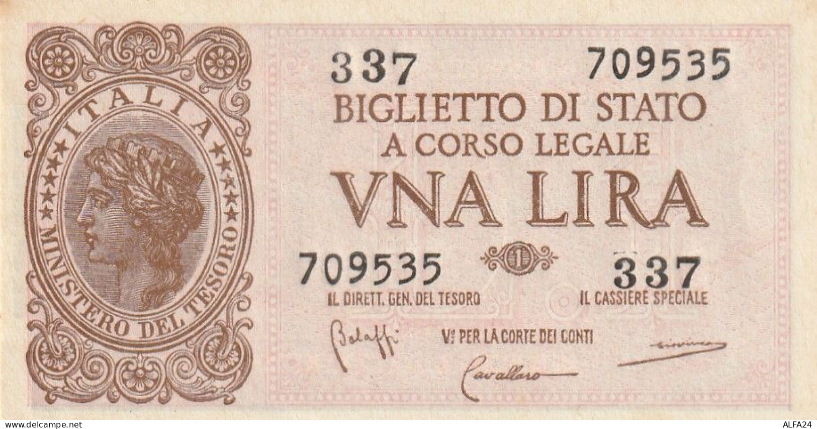 BANCONOTA ITALIA BIGLIETTO STATO 1 UNC  (B_273 - Italia – 1 Lira