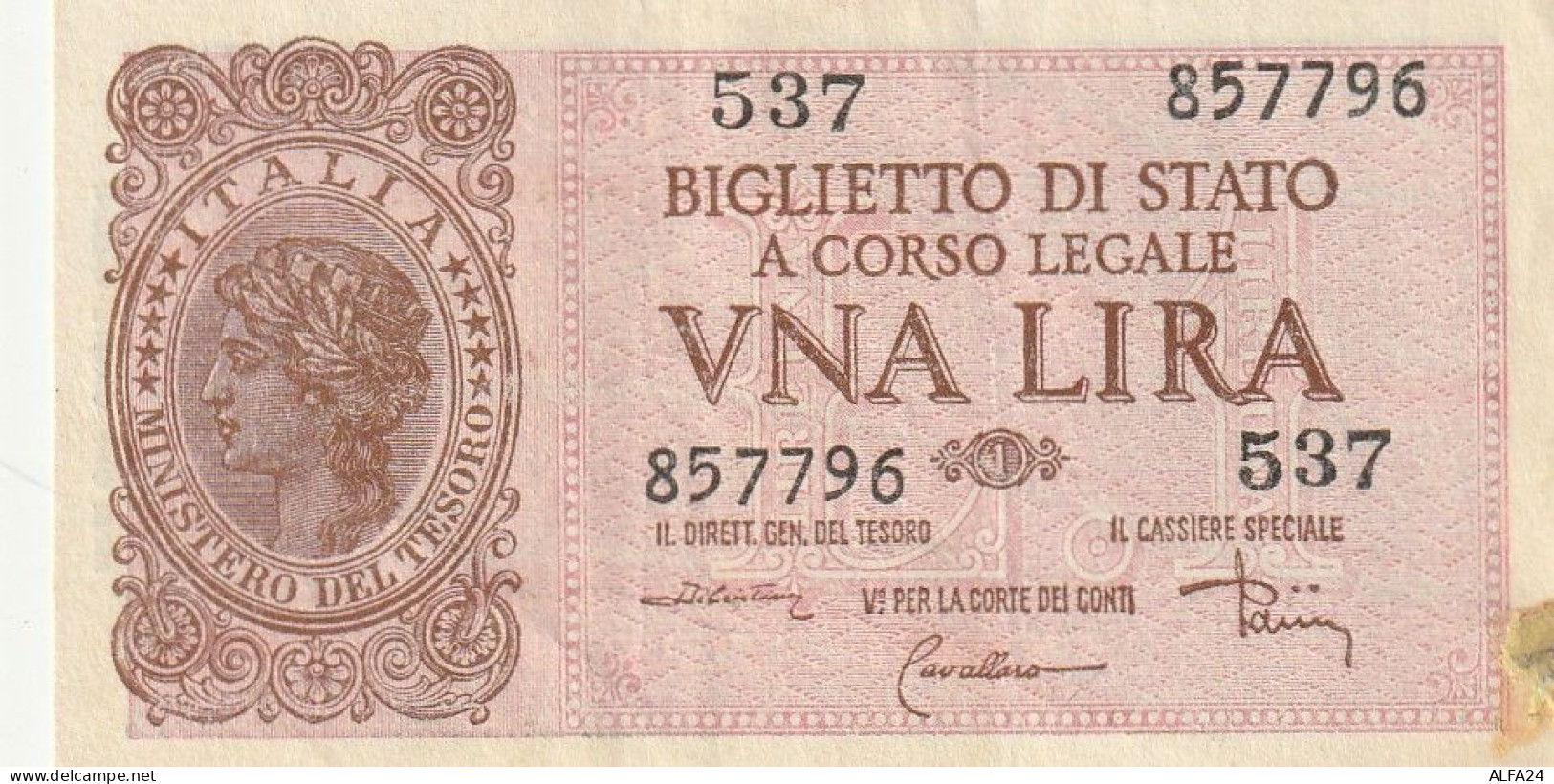 BANCONOTA ITALIA BIGLIETTO STATO 1 VF  (B_284 - Italia – 1 Lira