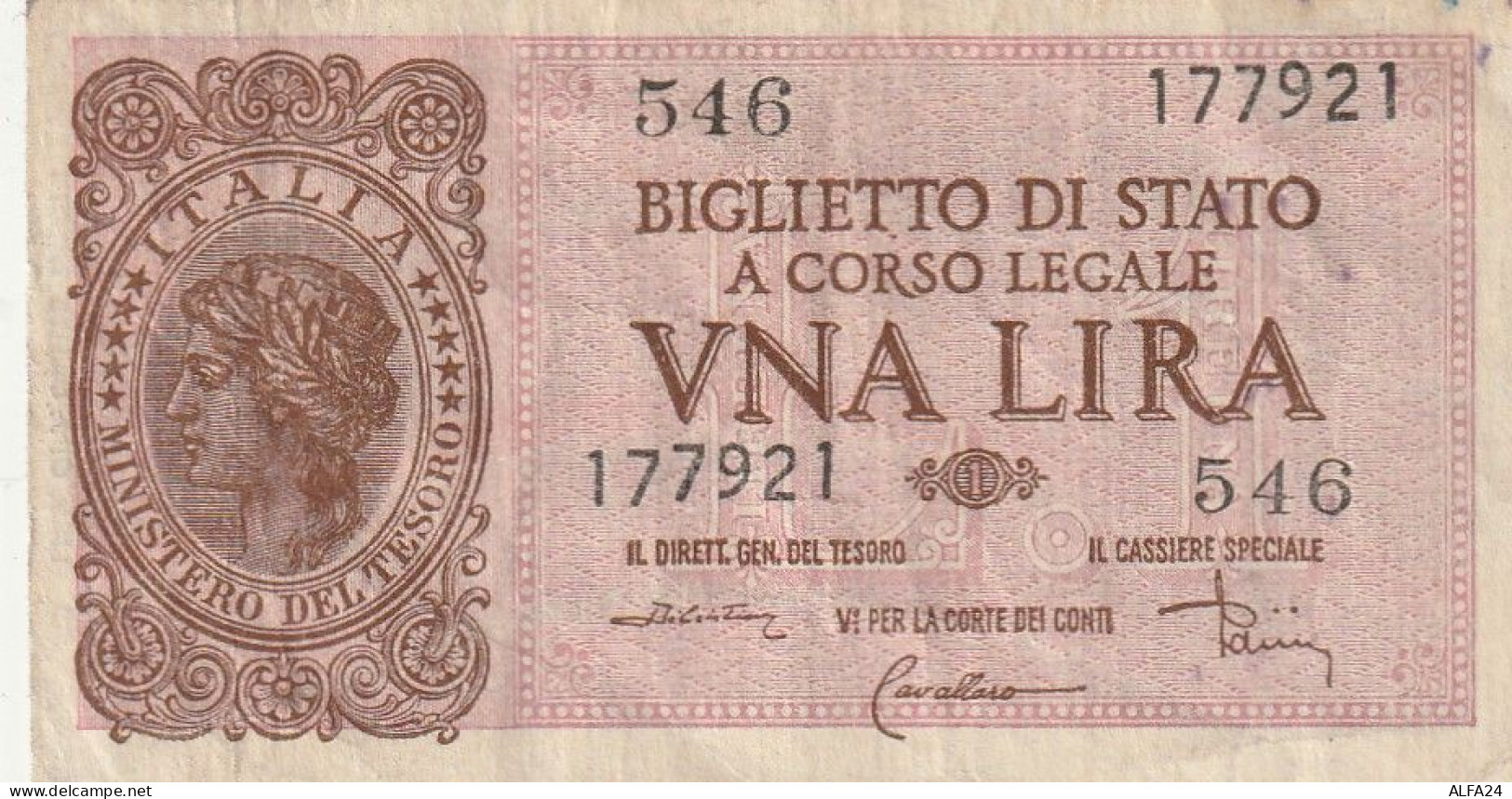 BANCONOTA ITALIA BIGLIETTO STATO 1 VF  (B_290 - Italia – 1 Lira