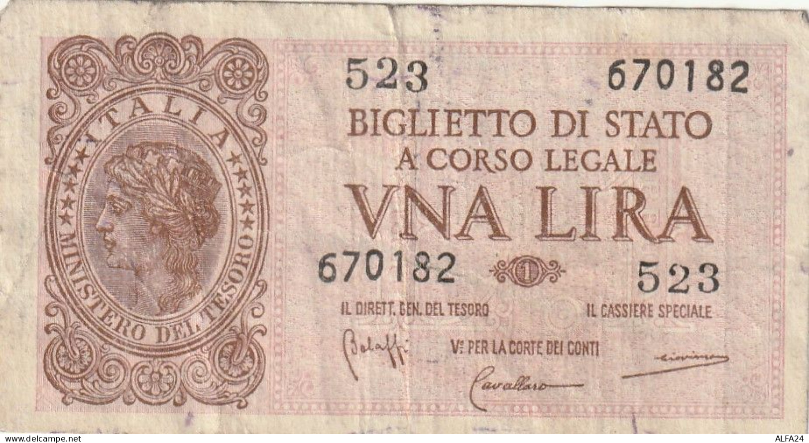 BANCONOTA ITALIA BIGLIETTO STATO 1 VF  (B_287 - Italia – 1 Lira