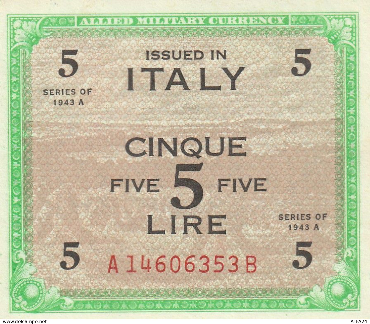 BANCONOTA ITALIA 5 ALLIED MILITARY CURRENCY UNC  (B_259 - 2. WK - Alliierte Besatzung