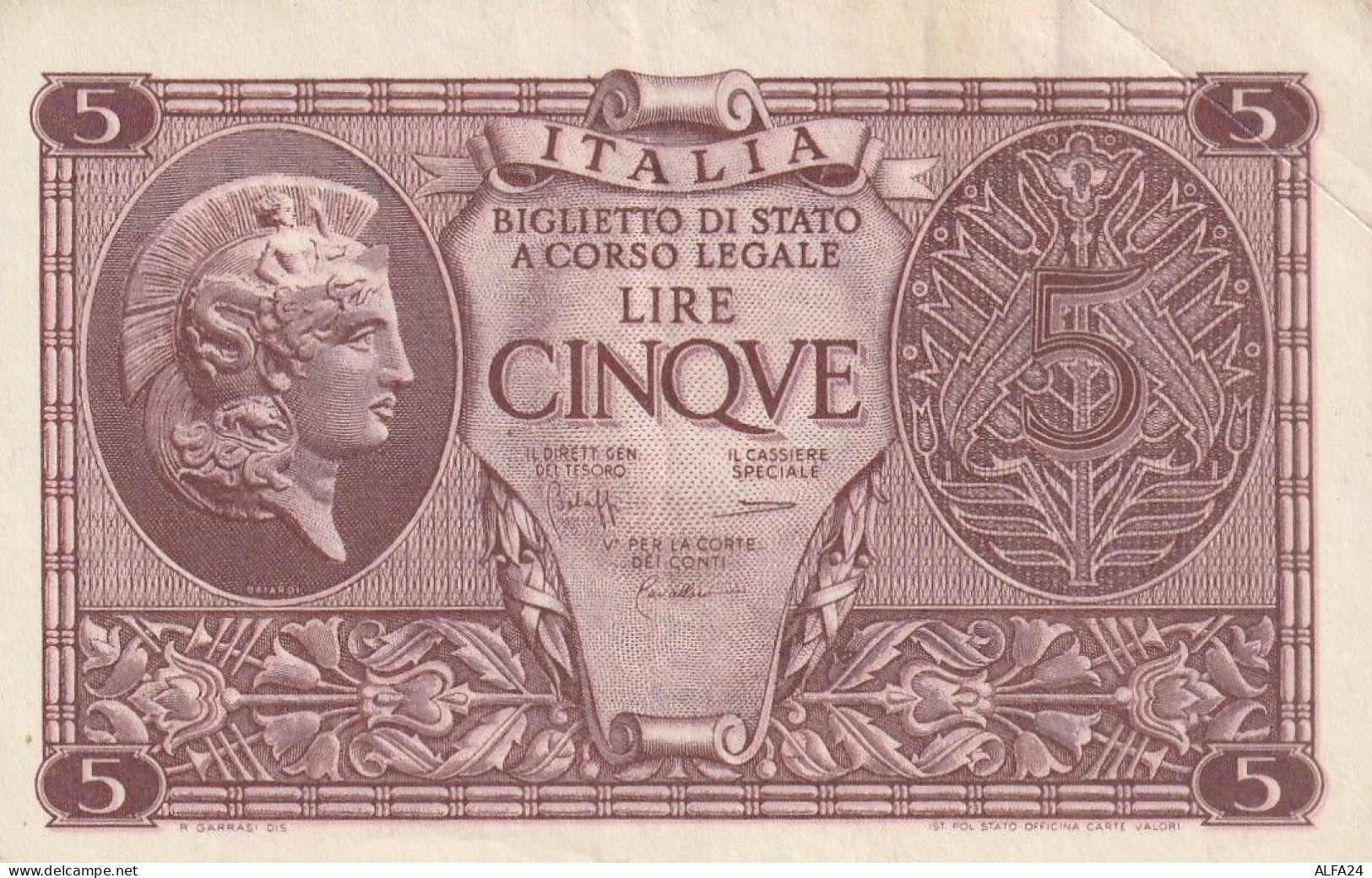 BANCONOTA ITALIA BIGLIETTO STATO 5 AUNC  (B_234 - Italië– 5 Lire