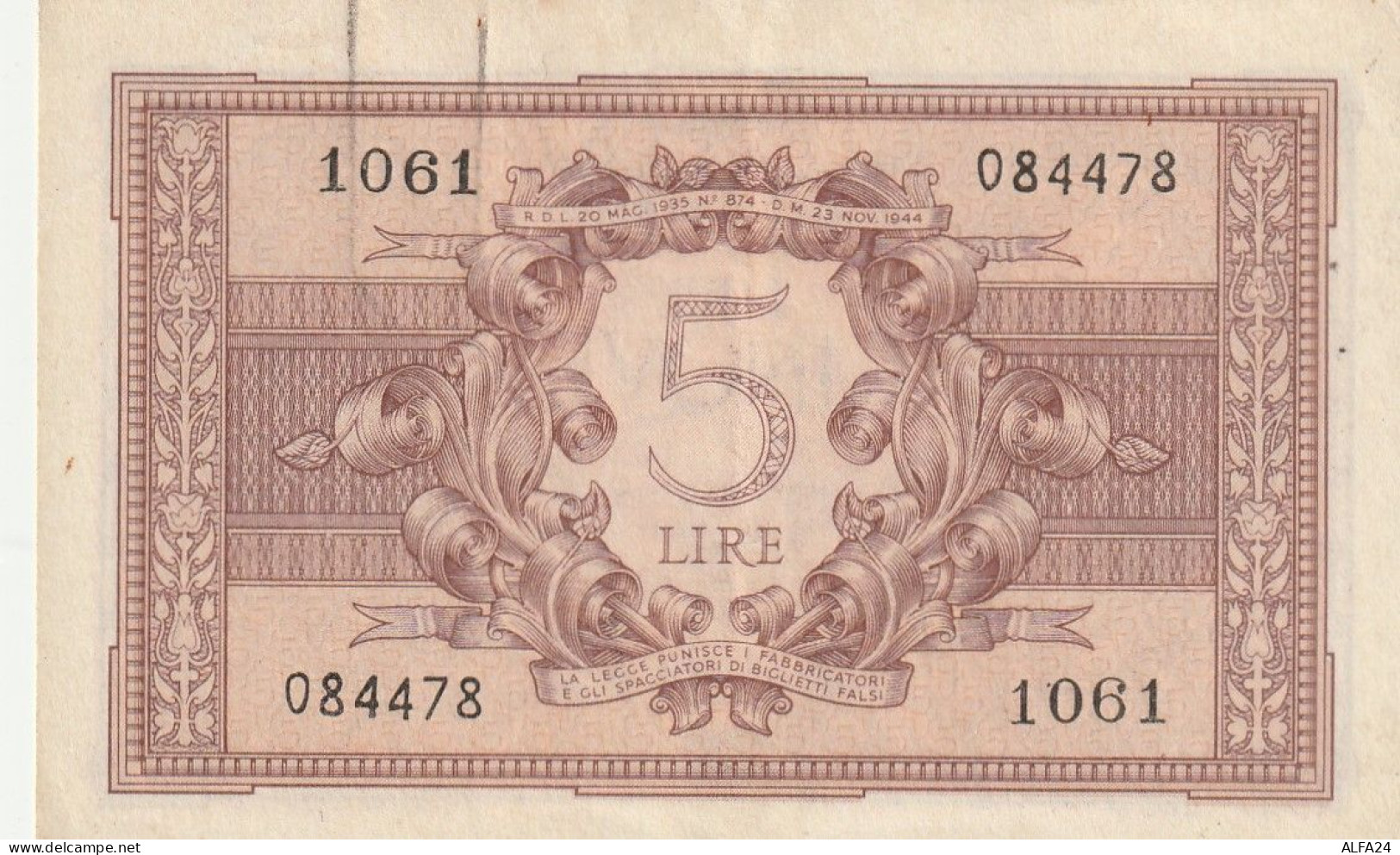 BANCONOTA ITALIA BIGLIETTO STATO 5 AUNC  (B_234 - Italia – 5 Lire