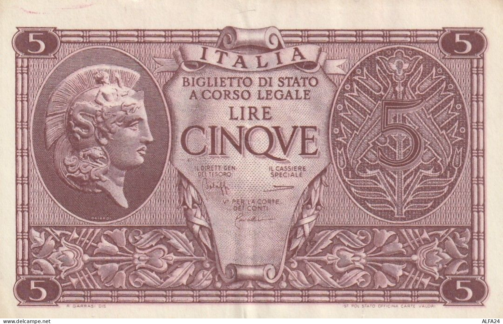 BANCONOTA ITALIA BIGLIETTO STATO 5 AUNC  (B_233 - Italia – 5 Lire